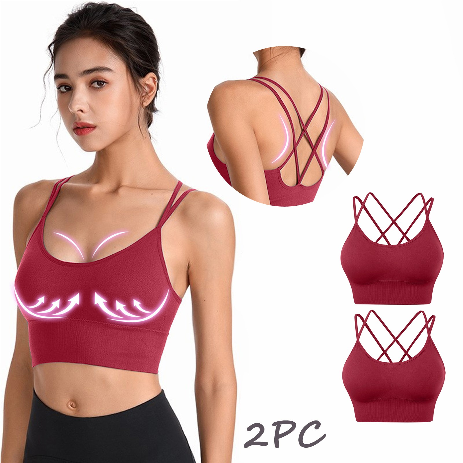 thumbnail image 2 of 2 sujetadores deportivos con espalda cruzada para mujer: tops cortos con tirantes cruzados y rellenos, nailon y spandex, yoga/entrenamiento, bajo impacto, 2 of 5